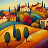 Kleurig landschap Toscane in de herfst, naïeve kunst van Jan Bechtum