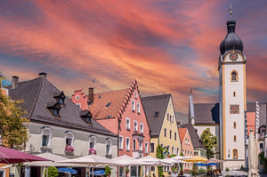 Marktplatz in der Stadt Schwandorf in der Oberpfalz, Bayern, Deutschland