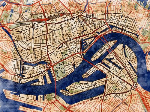 Carte de Rotterdam centrum avec le style 'Serene Summer'