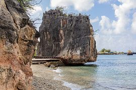 Rocher dans la mer Curaçao sur Gladys van Schaijk