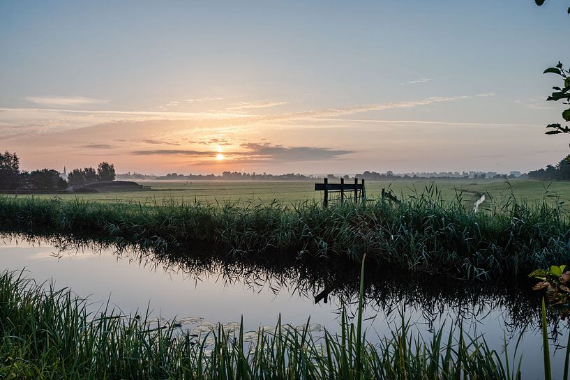 Niederländische Landschaft Sonnenuntergang Sonnenaufgang Wiese von Déwy de Wit