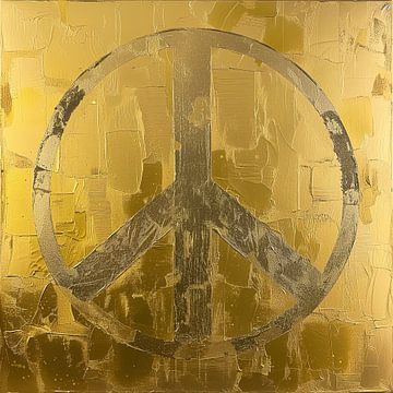 Krachtig Peace teken in Vrede op Goud Impasto van Surreal Media