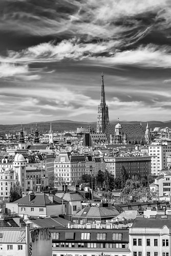 Vue depuis la Grande Roue de Vienne sur le centre-ville - en noir et blanc