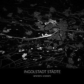 Zwart-witte landkaart van Ingolstadt Städte, Bayern, Duitsland. van Rezona
