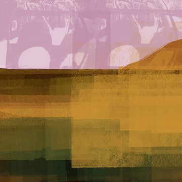 Modern abstract landscape in mustard yellow and light purple. by Dina Dankers