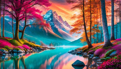 Mountain with colours and clouds