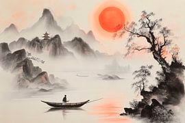 Lonely fisherman in the sunset by Poster Art Shop
