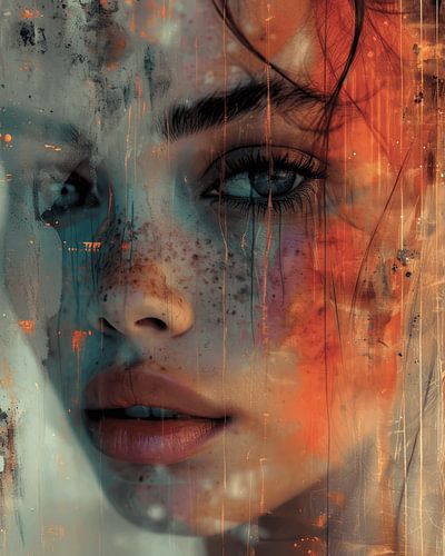 Modern en abstract portret met neon oranje