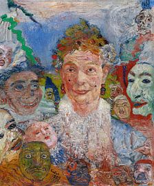 James Ensor. Oude dame met maskers