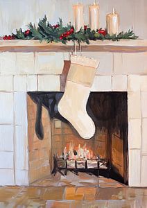 Weihnachtskamin | Festliche Feuerstelle und Socke