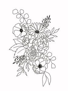 Strichzeichnung schwarzer und weißer Blumen von KPstudio