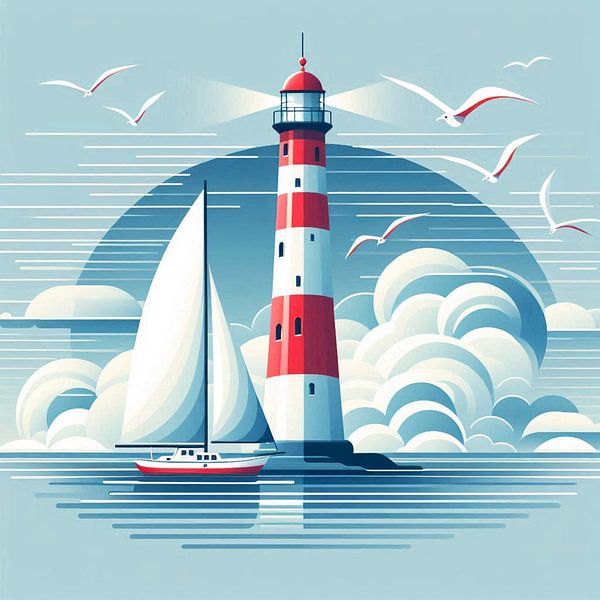 Lighthouse and a sailboat by Bernhard Karssies
