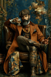 Vintage Gentleman – Ausdrucksstarkes Porträt in Cognac von Peter Pen Zeichnungen und Gemälde