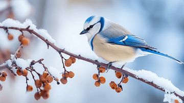 Pimpelmees op een besneeuwde tak in de winter van Animaflora PicsStock