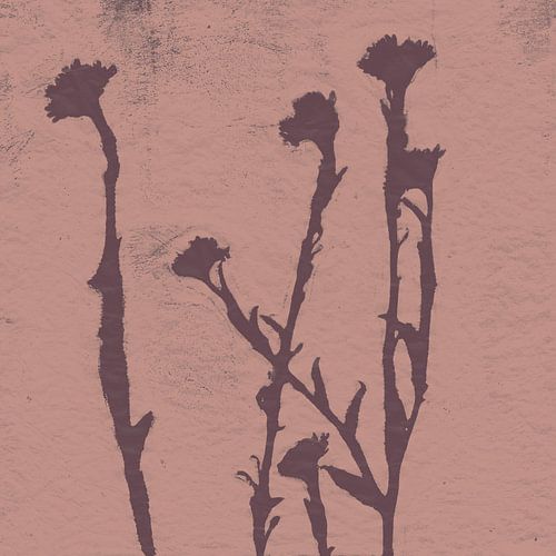 Bloemen in warm bruin op roze terra. Minimalistische botanische kunst