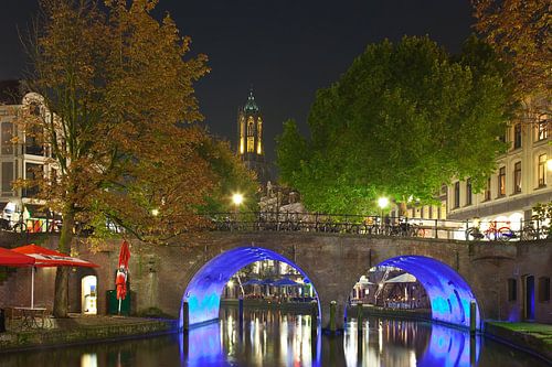 Canal in Utrecht with top of the Dom ( Oudegracht )