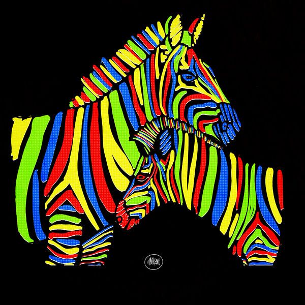Zebrastute mit Fohlen in Farbe von Monique Tijmes