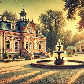 Victorian Sunset Garden - 19th century villa with fountain in evening light by Kleurenrijk