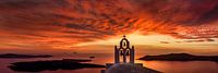 Red glowing sunset over the sea in Greece.