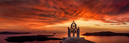 Red glowing sunset over the sea in Greece.
