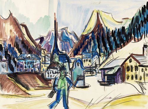 Gezicht op Davos (landschap nabij Davos in de winter), ERNST LUDWIG KIRCHNER, rond 1925