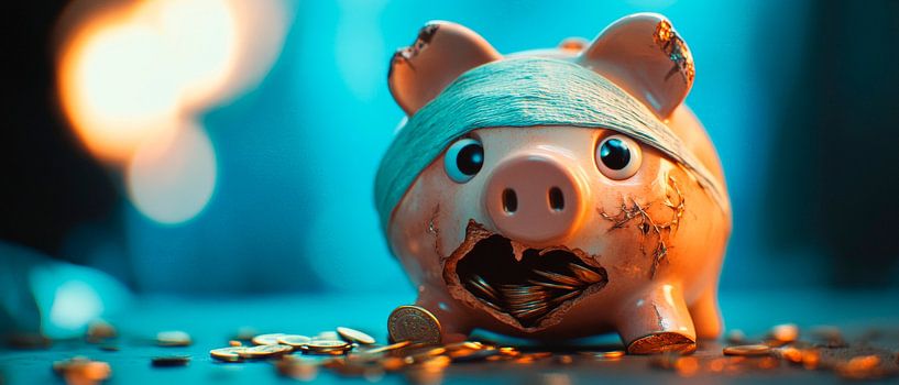 Broken piggy bank with coins by Poster Art Shop