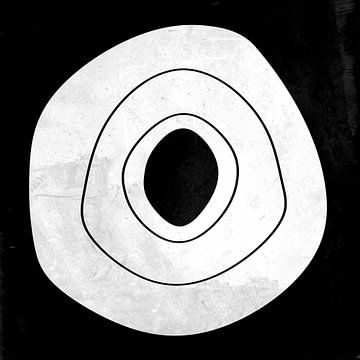 Abstracte geometrische zwarte en witte cirkels 10 van Dina Dankers