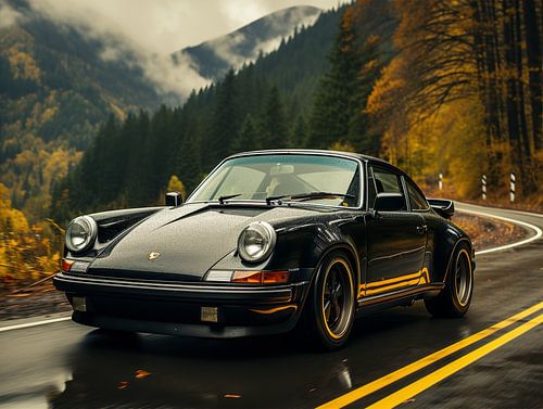 Zwarte Porsche in berglandschap_2