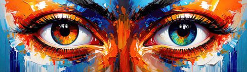 Une paire d'yeux représentée dans un style abstrait sous forme de panorama