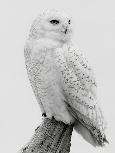 Harfang des neiges sur un vieux poteau – Art animalier minimaliste