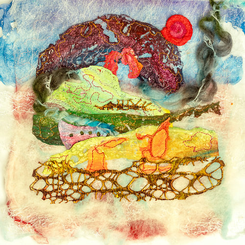 Abstract landscape featuring wool and textiles. by Alie Ekkelenkamp