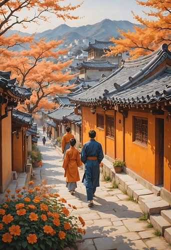 Un patrimoine charmant : Peinture à l'huile du village Hanok de Bukchon