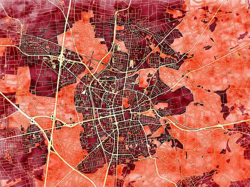 Map of Darmstadt with the style 'Amber Autumn' by Maporia