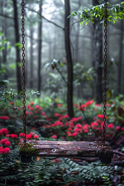 Lonely Swing in Misty Forest by Art & Soul Creations