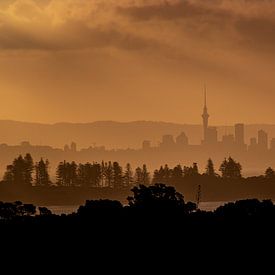 Avondrood over Auckland, Nieuw Zeeland van Michaelangelo Pix