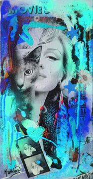 Marilyn Monroe & Katze von Kathleen Artist Fine Art