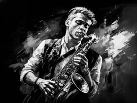 Schwarz-Weiß-Saxophonist mit Jazz-Flair von STUDIO ARTSY