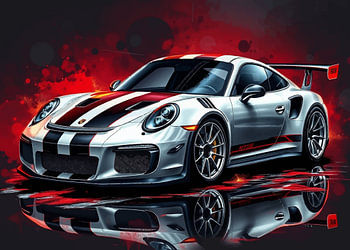 The Porsche 911 GT3 RS White and Black Stripes Splatter