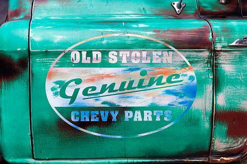 Chevrolet autodeur met opdruk Old stolen genuine Chevy parts