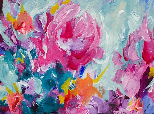 Winter jewels - colourful abstracted flower painting