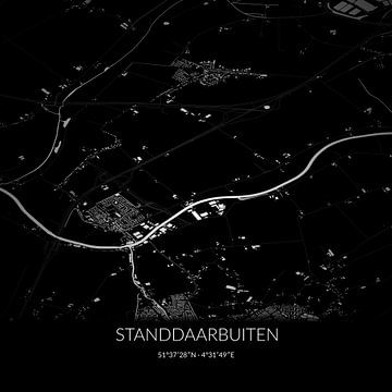 Schwarz-weiße Karte von Standdaarbuiten, Nordbrabant. von Rezona