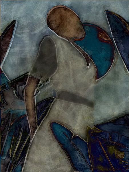 Frau im Garten schaut den Mond an von Moonheart Artworks