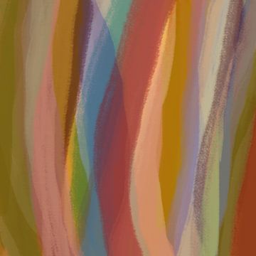 Modern abstract. Penseelstreken in wijnrood, oker, groen en blauw van Dina Dankers