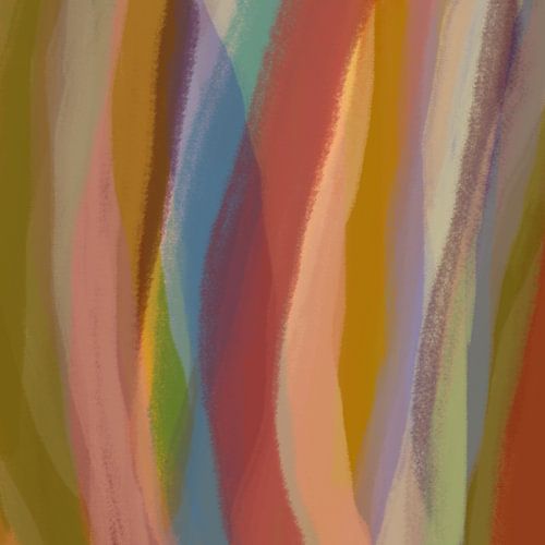 Modern abstract. Penseelstreken in wijnrood, oker, groen en blauw