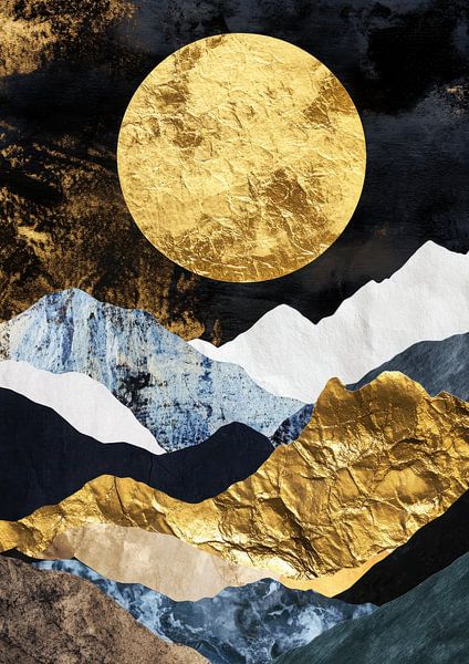 Gold Mountains &amp; Sun - Paper Cut Art by Niklas Maximilian