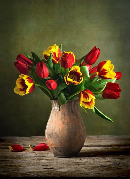 Flower Still Life with Red and Yellow Tulips by Diana van Tankeren