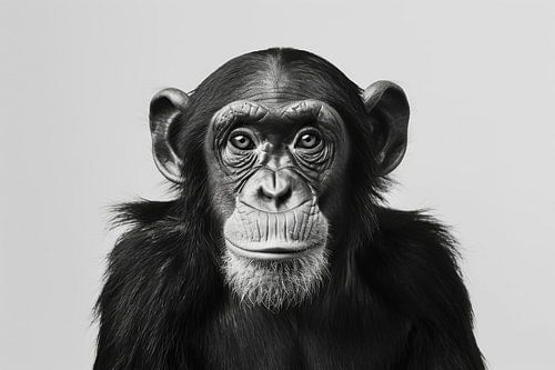 Chimpansee in zwart-wit