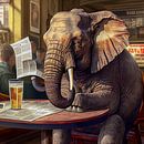Elephant in a bar reading the newspaper Illustration 01 by Animaflora PicsStock thumbnail