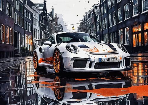 Porsche 911 GT3 RS met witte en zwarte strepen