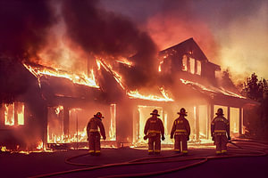 brennendes Haus mit Feuerwehrleuten Illustration